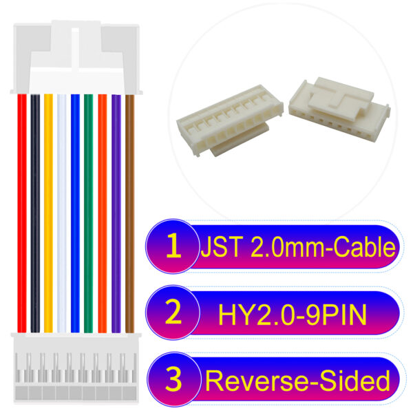 JST HY2.0mm 9-Pin Reverse-Side-Head 22AWG PVC Cable