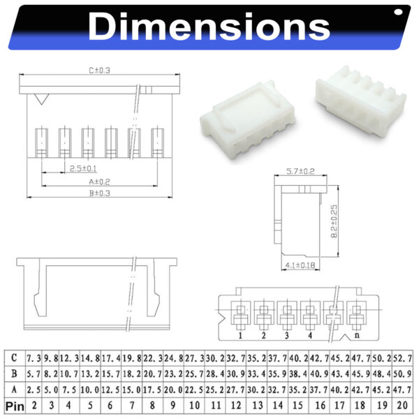 JST XHR2.5 2.5mm male housing 2P 3P 4P 5P 6P 7P 8P 9P 10P 12P