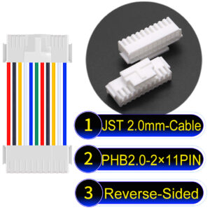 JST PHB2.0 Dual Row with Belt Lock 2×11PinReverse-Side-Headd Cable