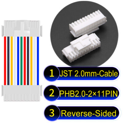 JST PHB2.0 Dual Row with Belt Lock 2×11PinReverse-Side-Headd Cable