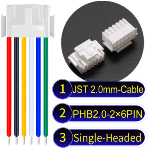 JST PHB2.0 Dual Row with Belt Lock 2×6Pin Single-Headed Cable