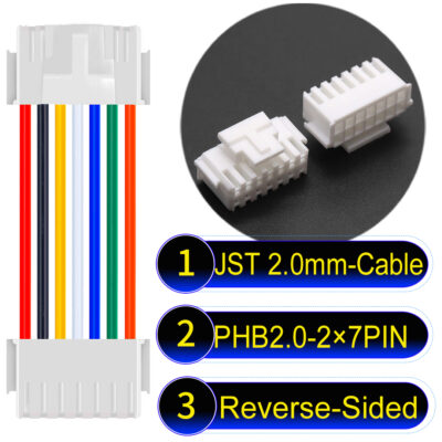 JST PHB2.0 Dual Row with Belt Lock 2×7PinReverse-Side-Headd Cable