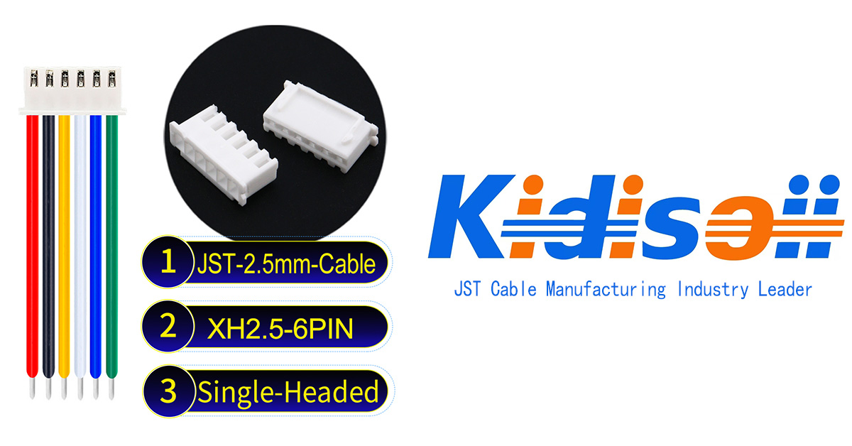 JST XH 2.5mm Pitch Cable with UL1007 #22AWG Wire and Custom Pin Count Options